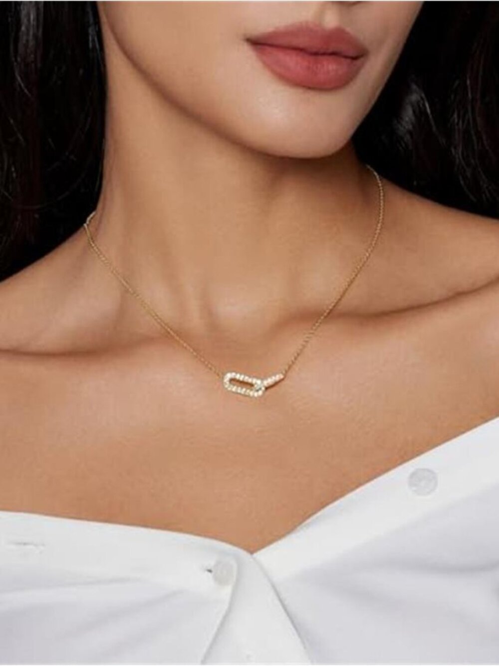 14K Gold Plated Dainty Pendant Necklace Interlocking Rings Adjustable 16.5"